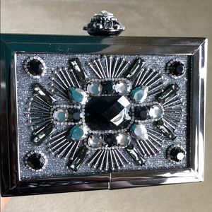 Black and Silver Beaded Clutch Bag